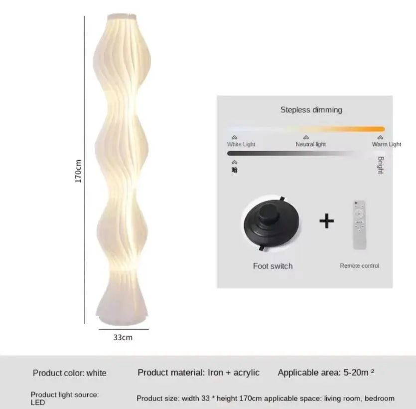 Japandi Aesthetic Nordic Floor Lamp - Pleated Cream Floor Lamp - RGB Grass Skirt Standing Light with Remote - Light for Living Room Decor