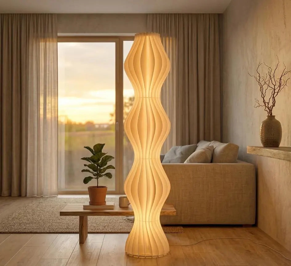 Japandi Aesthetic Nordic Floor Lamp - Pleated Cream Floor Lamp - RGB Grass Skirt Standing Light with Remote - Light for Living Room Decor