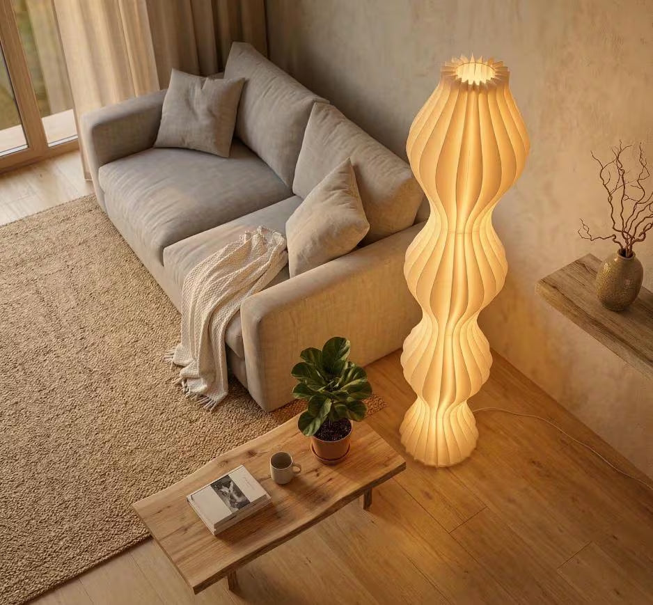 Japandi Aesthetic Nordic Floor Lamp - Pleated Cream Floor Lamp - RGB Grass Skirt Standing Light with Remote - Light for Living Room Decor
