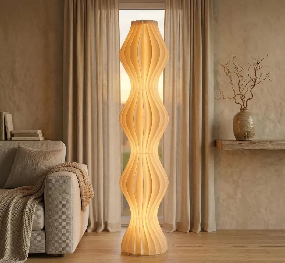 Japandi Aesthetic Nordic Floor Lamp - Pleated Cream Floor Lamp - RGB Grass Skirt Standing Light with Remote - Light for Living Room Decor