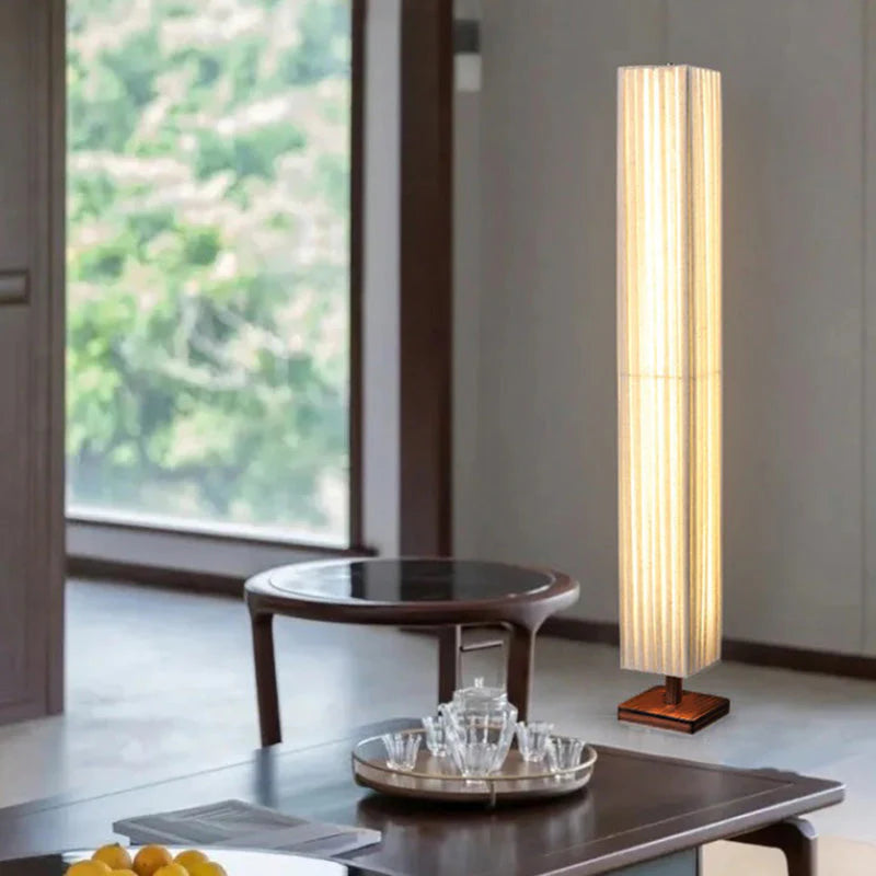 Japandi Walnut Floor Lamp with Warm LED Light – Modern Standing Lamp for Living Room and Elegant Interiors