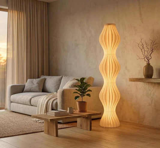 Japandi Aesthetic Nordic Floor Lamp - Pleated Cream Floor Lamp - RGB Grass Skirt Standing Light with Remote - Light for Living Room Decor