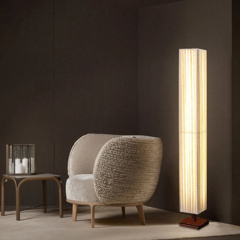 Japandi Walnut Floor Lamp with Warm LED Light – Modern Standing Lamp for Living Room and Elegant Interiors